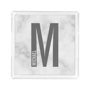 Modern Personalized Bold Monogram and Name Acrylic Tray