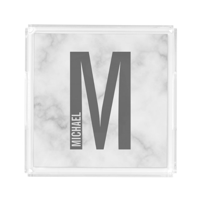 Modern Personalized Bold Monogram and Name Acrylic Tray (Front)
