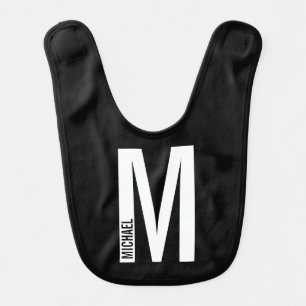 Modern Personalized Bold Monogram and Name Baby Bib