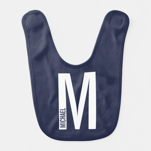 Modern Personalized Bold Monogram and Name Baby Bib (Front)
