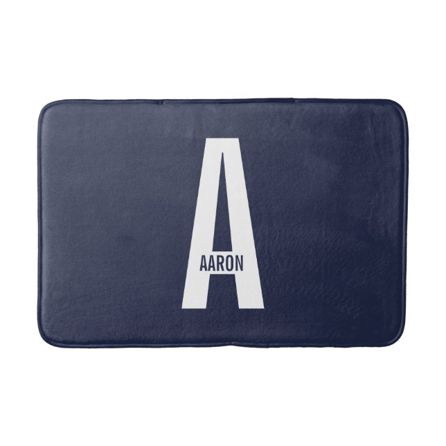 Modern Personalized Bold Monogram and Name Bath Mat (Front)