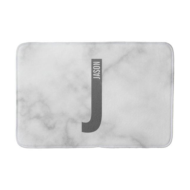 Modern Personalized Bold Monogram and Name Bath Mat (Front)