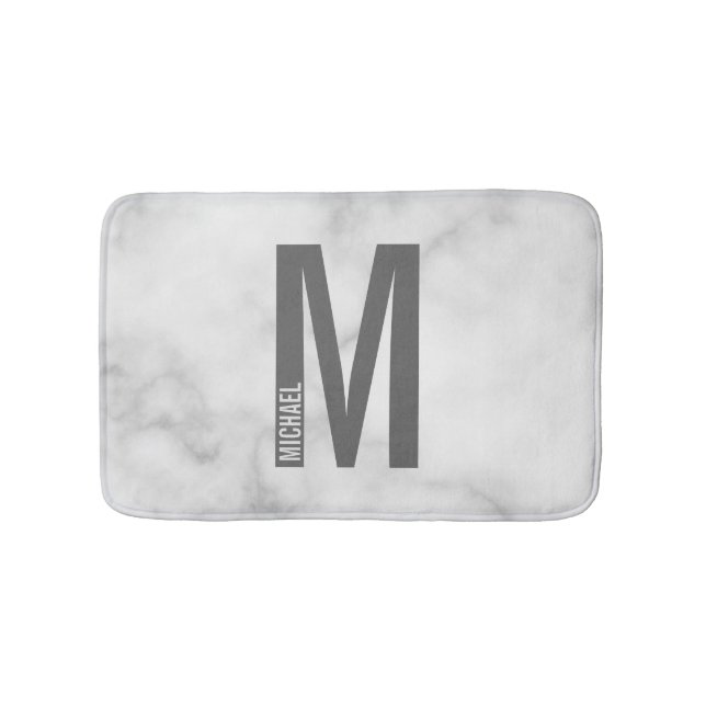 Modern Personalized Bold Monogram and Name Bath Mat (Front)