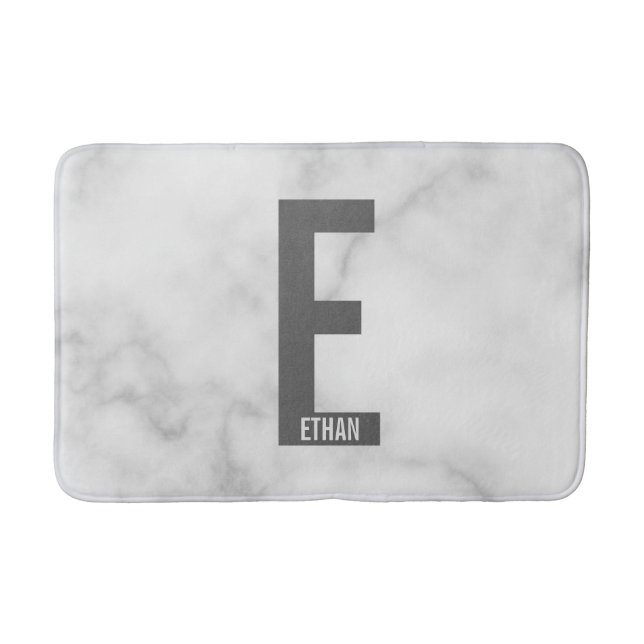Modern Personalized Bold Monogram and Name Bath Mat (Front)