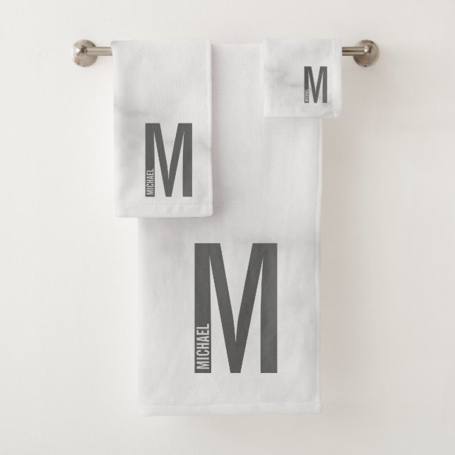 Modern Personalized Bold Monogram and Name Bath Towel Set (Insitu)