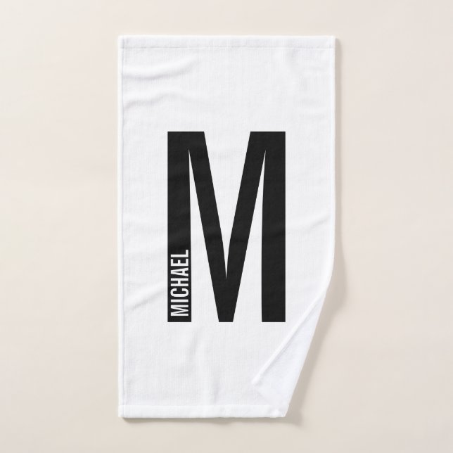 Modern Personalized Bold Monogram and Name Bath Towel Set (Hand Towel)