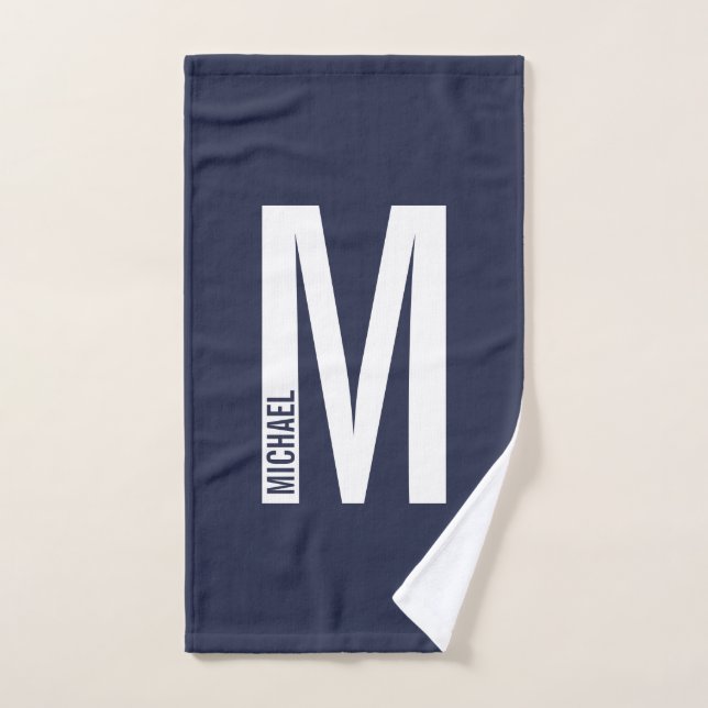 Modern Personalized Bold Monogram and Name Bath Towel Set (Hand Towel)