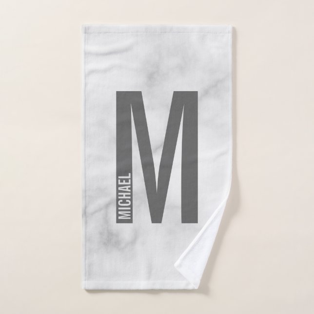 Modern Personalized Bold Monogram and Name Bath Towel Set (Hand Towel)