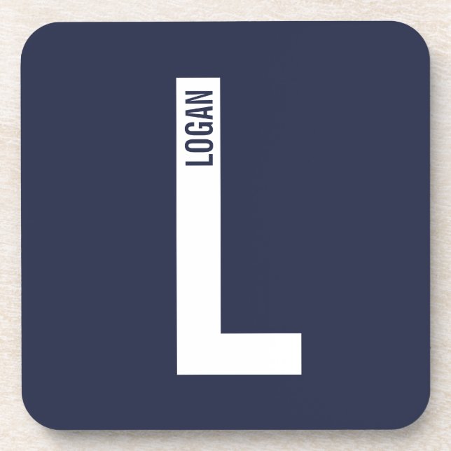 Modern Personalized Bold Monogram and Name Beverage Coaster (Front)