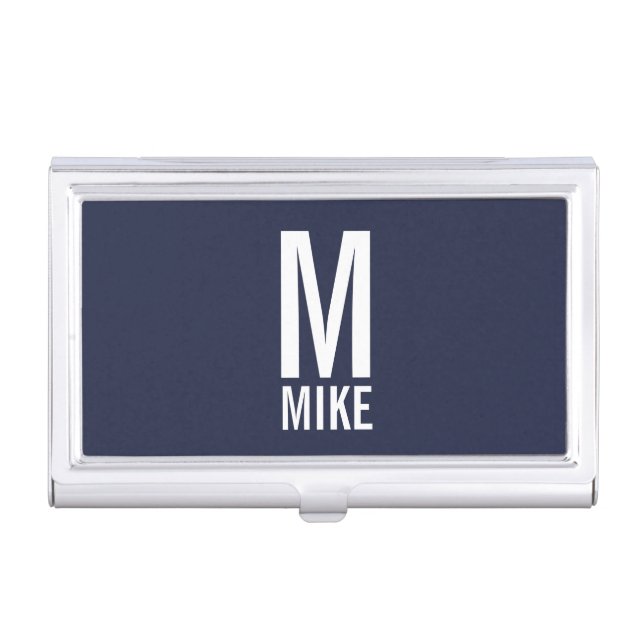 Modern Personalized Bold Monogram and Name Business Card Case (Front)