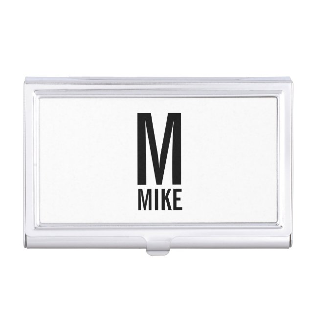 Modern Personalized Bold Monogram and Name Business Card Holder (Front)