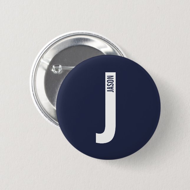 Modern Personalized Bold Monogram and Name Button (Front & Back)