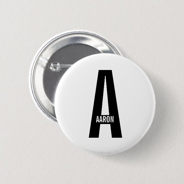 Modern Personalized Bold Monogram and Name Button (Front & Back)