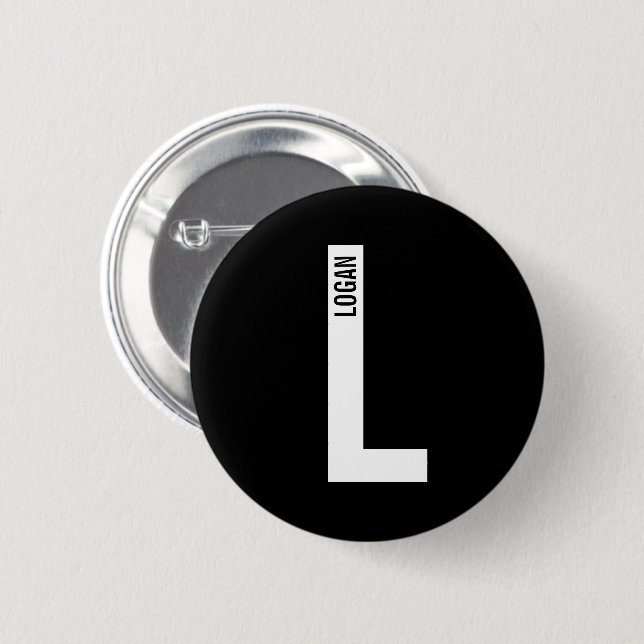Modern Personalized Bold Monogram and Name Button (Front & Back)