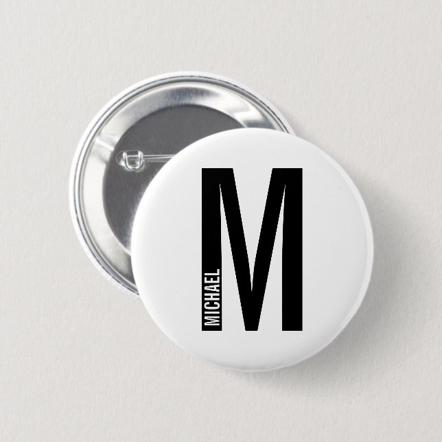 Modern Personalized Bold Monogram and Name Button (Front & Back)