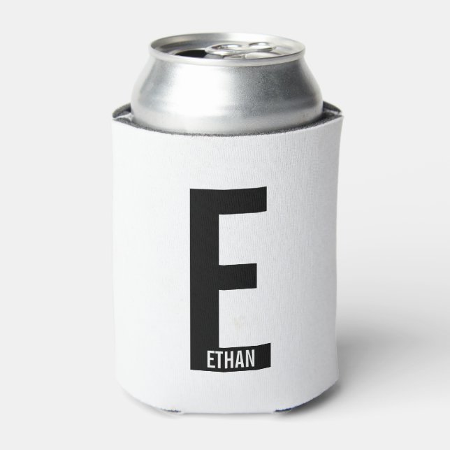 Modern Personalized Bold Monogram and Name Can Cooler (Can Front)
