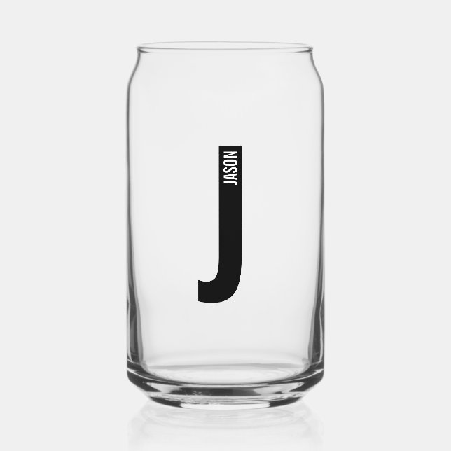 Modern Personalized Bold Monogram and Name Can Glass (Front)