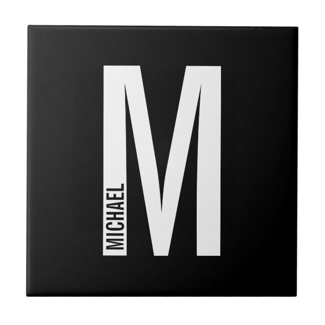 Modern Personalized Bold Monogram and Name Ceramic Tile (Front)