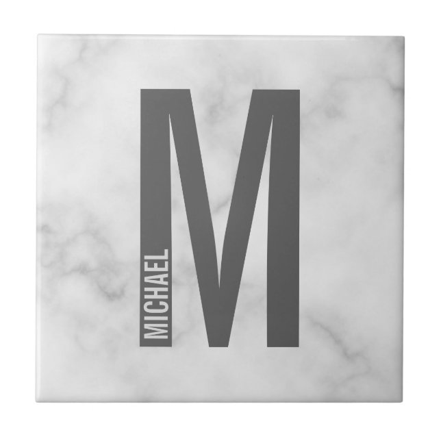 Modern Personalized Bold Monogram and Name Ceramic Tile (Front)