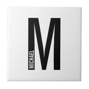 Modern Personalized Bold Monogram and Name Ceramic Tile