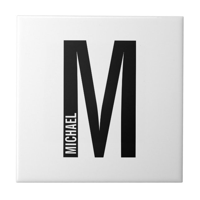 Modern Personalized Bold Monogram and Name Ceramic Tile (Front)