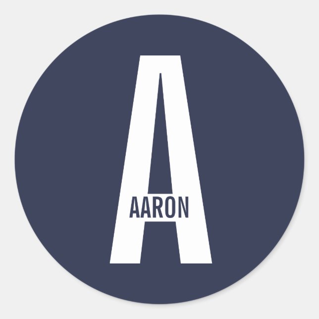 Modern Personalized Bold Monogram and Name Classic Round Sticker (Front)