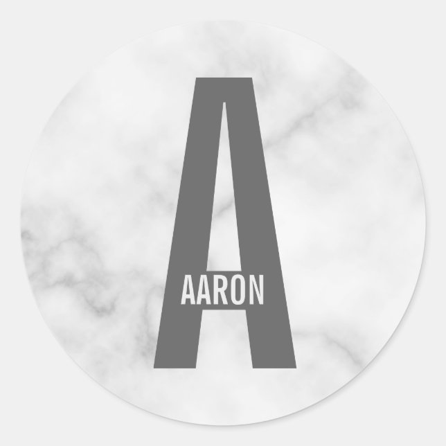 Modern Personalized Bold Monogram and Name Classic Round Sticker (Front)