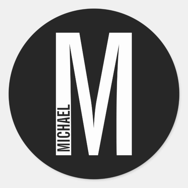 Modern Personalized Bold Monogram and Name Classic Round Sticker (Front)