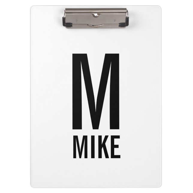 Modern Personalized Bold Monogram and Name Clipboard (Front)