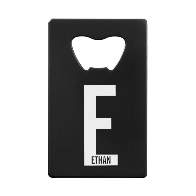 Modern Personalized Bold Monogram and Name Credit Card Bottle Opener (Front)