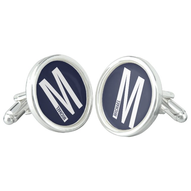 Modern Personalized Bold Monogram and Name Cufflin Cufflinks (Angled)