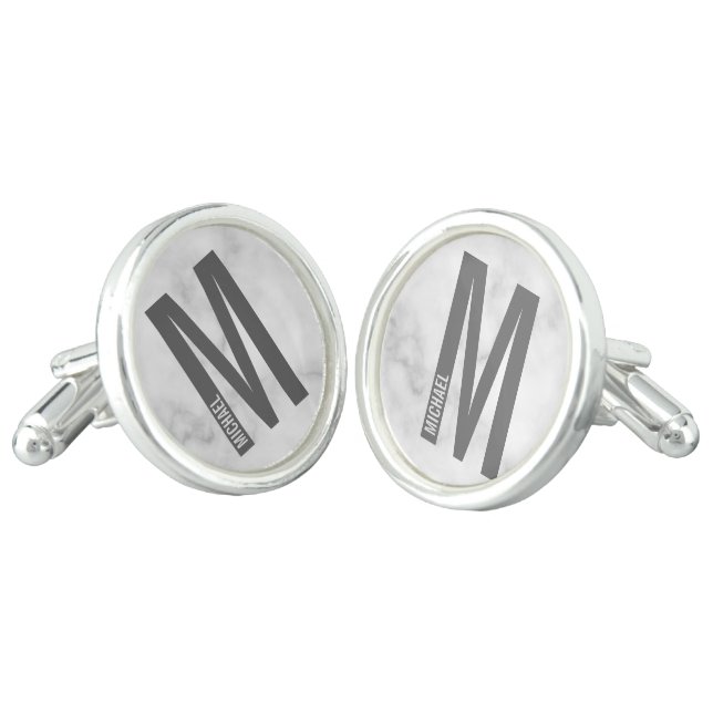 Modern Personalized Bold Monogram and Name Cufflinks (Angled)