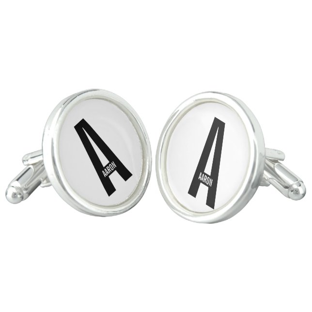 Modern Personalized Bold Monogram and Name Cufflinks (Angled)