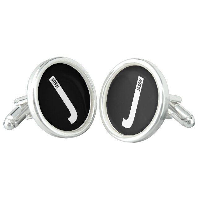 Modern Personalized Bold Monogram and Name Cufflinks (Angled)