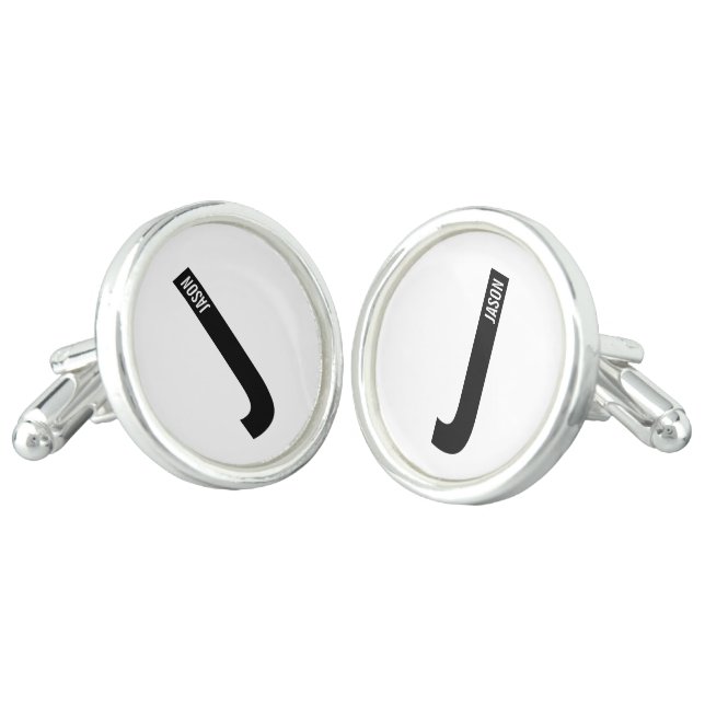 Modern Personalized Bold Monogram and Name Cufflinks (Angled)