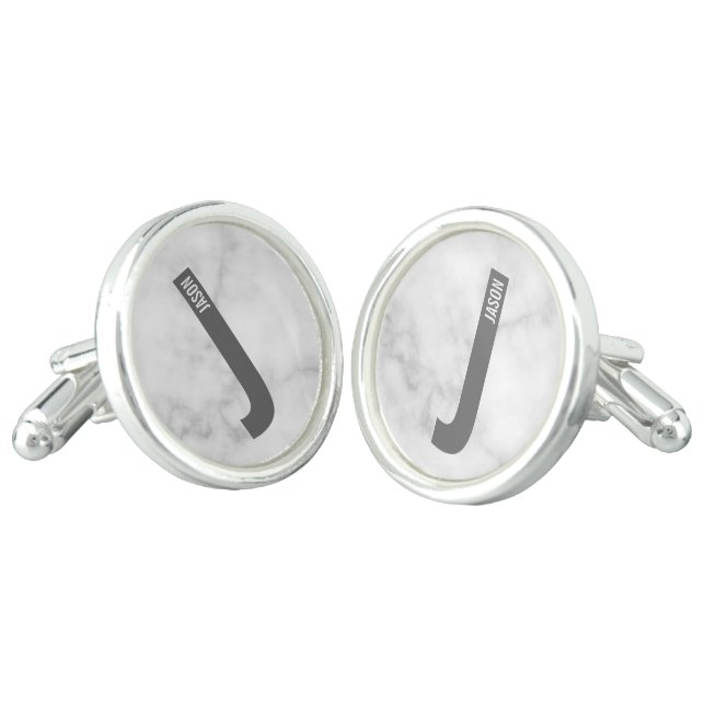 Modern Personalized Bold Monogram and Name Cufflinks (Angled)