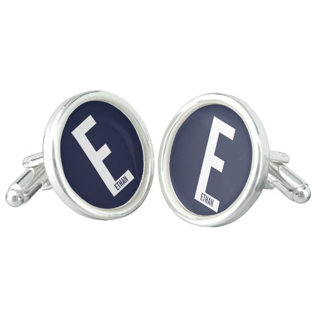 Modern Personalized Bold Monogram and Name Cufflinks (Angled)