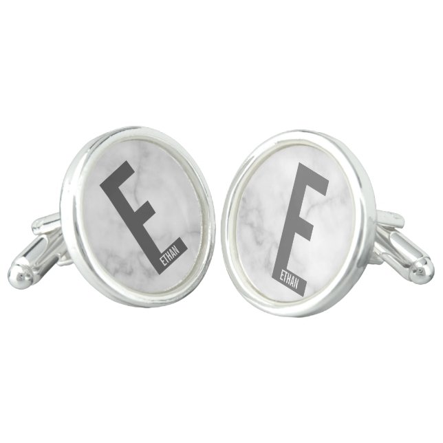 Modern Personalized Bold Monogram and Name Cufflinks (Angled)