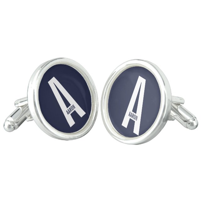 Modern Personalized Bold Monogram and Name Cufflinks (Angled)