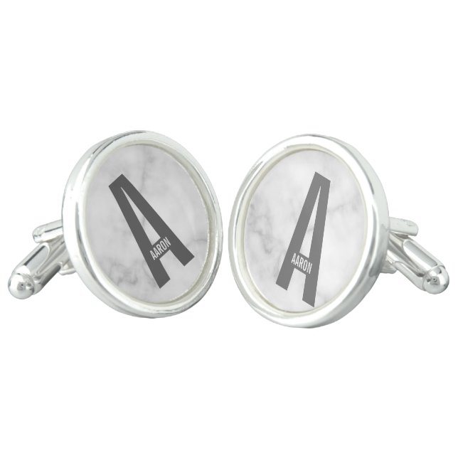 Modern Personalized Bold Monogram and Name Cufflinks (Angled)