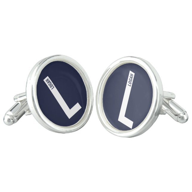 Modern Personalized Bold Monogram and Name Cufflinks (Angled)