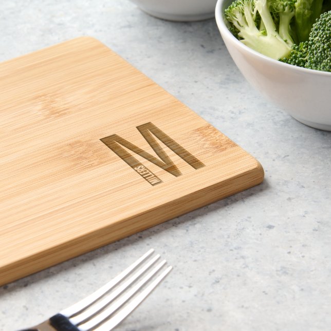 Modern Personalized Bold Monogram and Name Engraved Cutting Board (Kitchen)