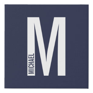 Modern Personalized Bold Monogram and Name Faux Canvas Print
