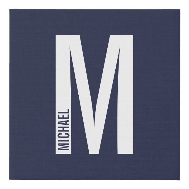 Modern Personalized Bold Monogram and Name Faux Canvas Print (Front)