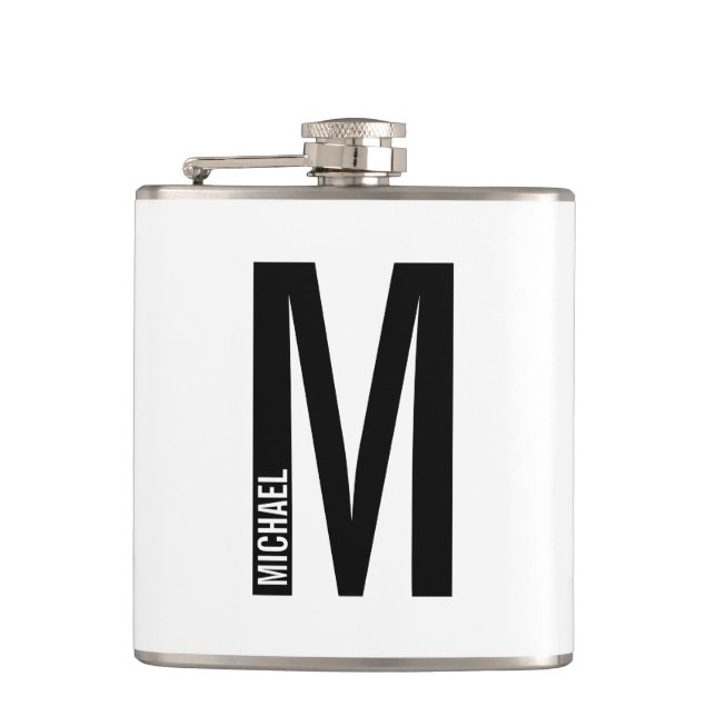 Modern Personalized Bold Monogram and Name Flask (Front)