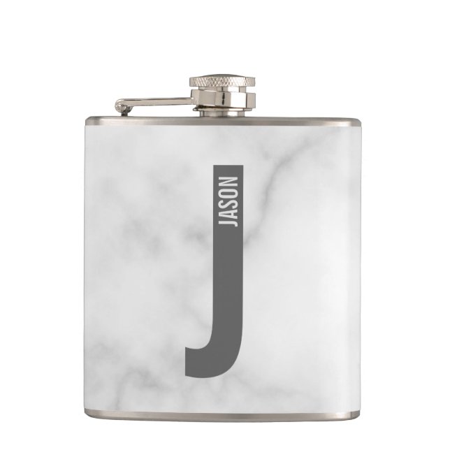 Modern Personalized Bold Monogram and Name Flask (Front)