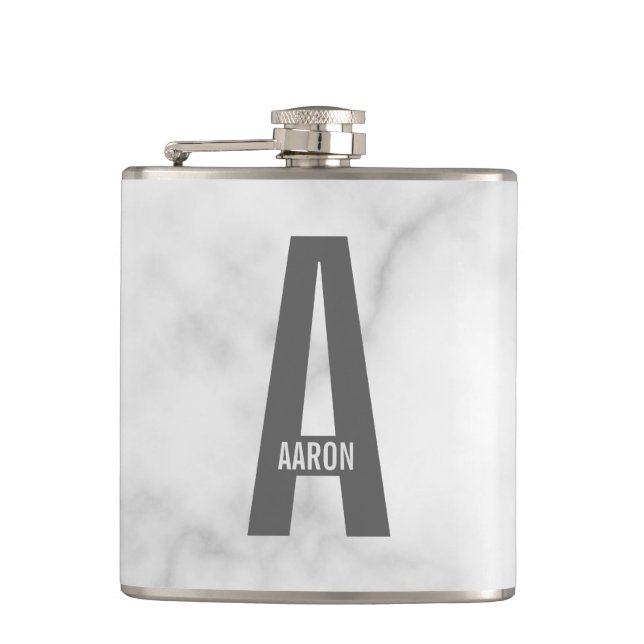 Modern Personalized Bold Monogram and Name Flask (Front)