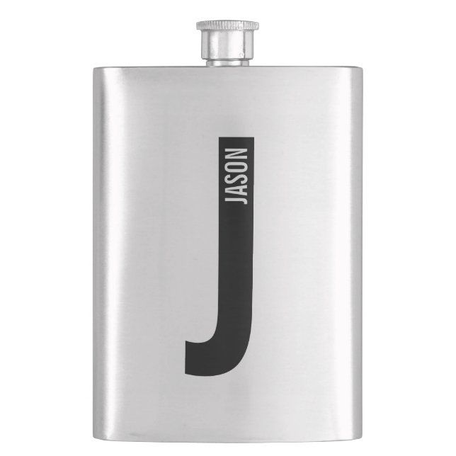 Modern Personalized Bold Monogram and Name Flask (Front)