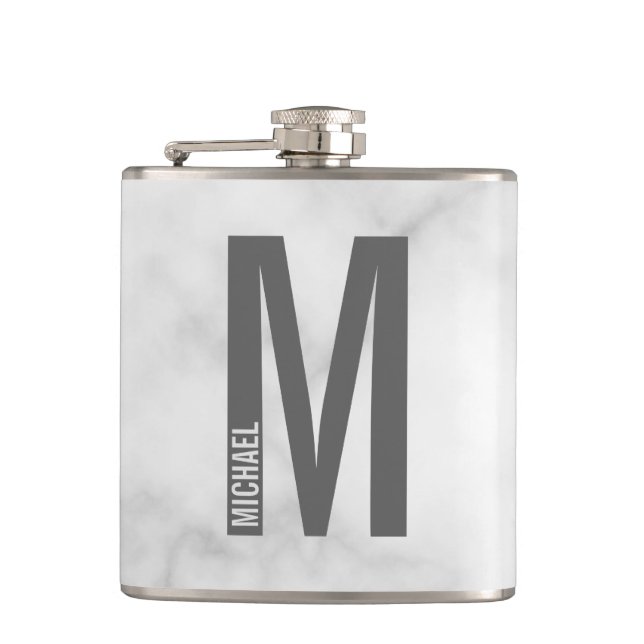 Modern Personalized Bold Monogram and Name Flask (Front)