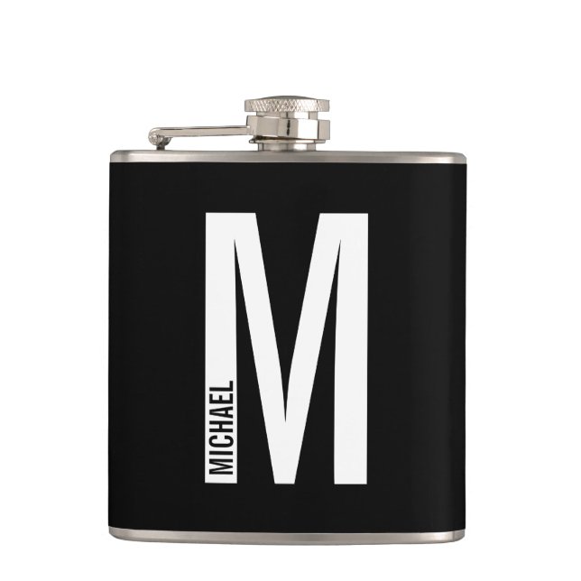 Modern Personalized Bold Monogram and Name Flask (Front)